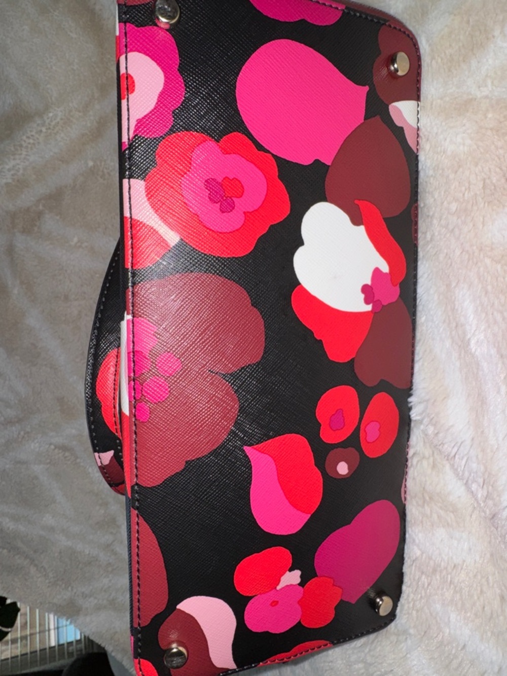 kate spade Black Floral Tote Bag with Pink and Red Accents - Picture 10 of 13